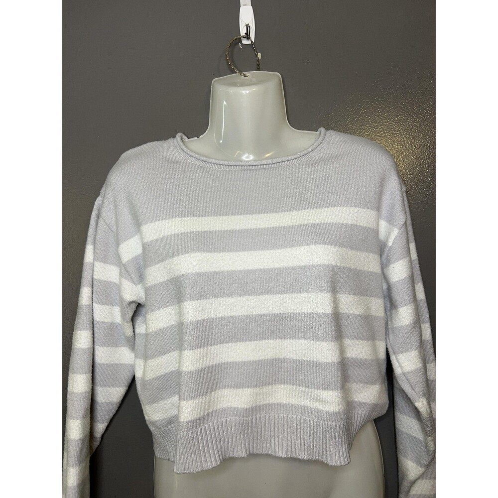 Better / Together Sweater Womens Small Gray Striped Knit Crew Neck Pullover